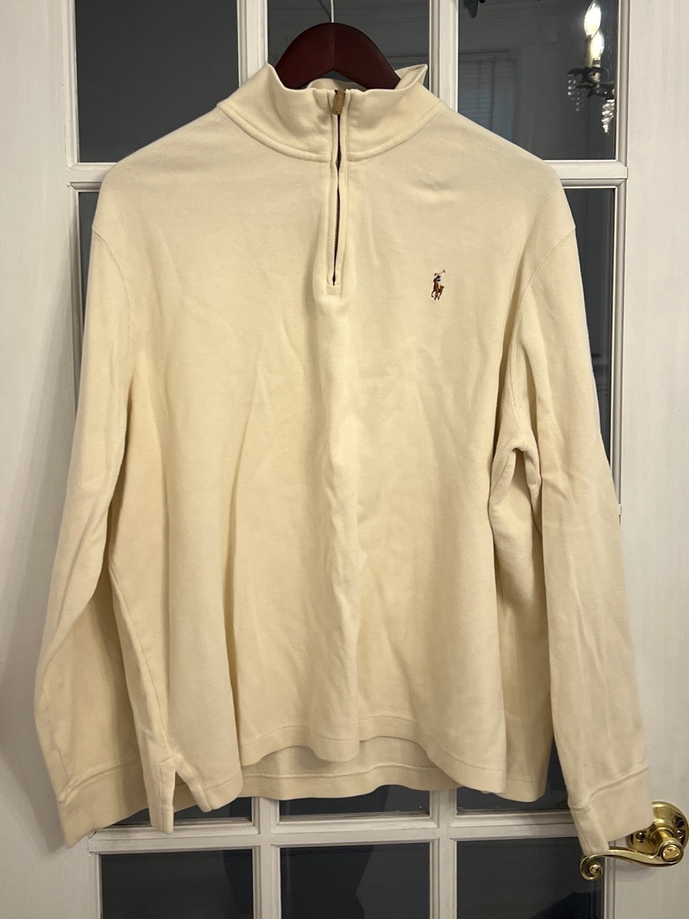 POLO RALPH LAUREN Men’s Cream Estate Rib 1/4 Zip Sweater Size L
